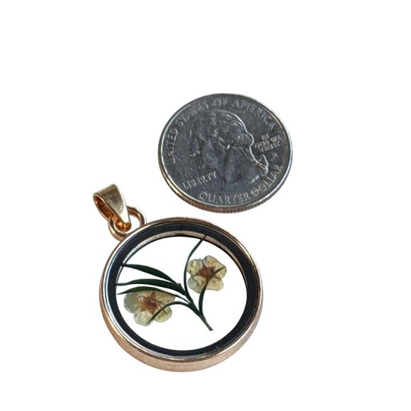Pressed Flower Glass Pendant Round Botanical Necklace Vintage Style Jewelry - Picture 7 of 14